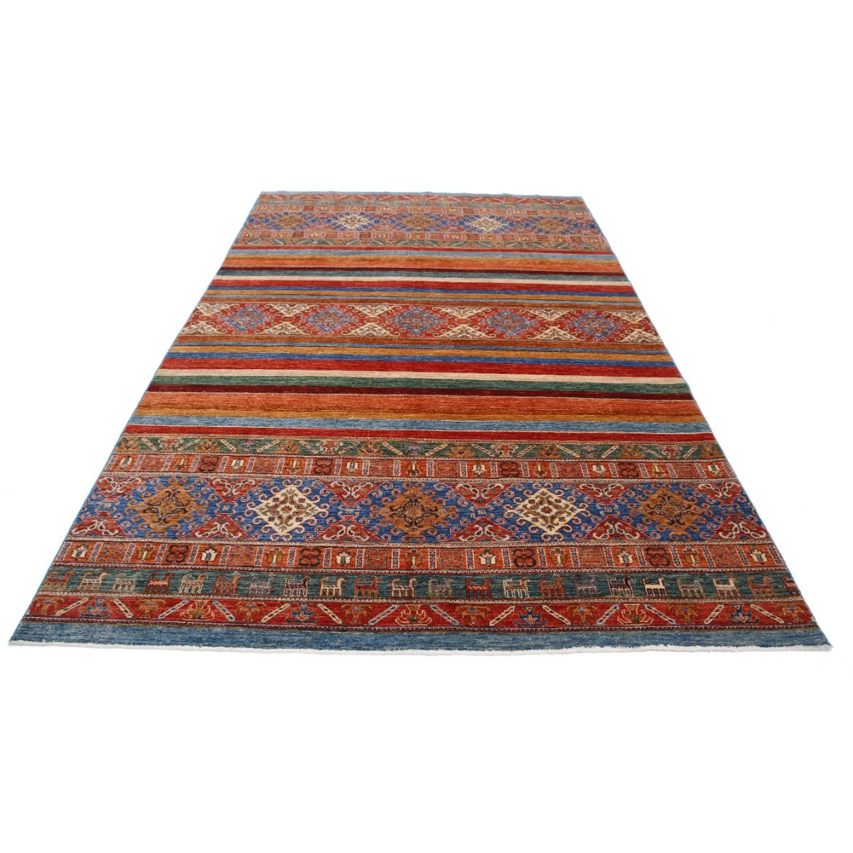 Khurjeen 7x10 Handmade Double Knotted Washable Wool Rug - Colorful