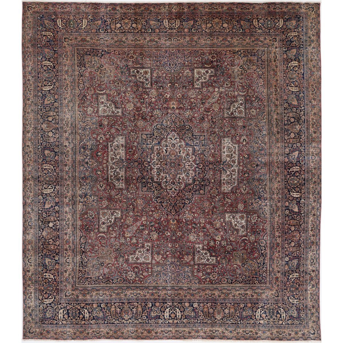 Vintage 12x13 Hand-Knotted Washable Wool Rug - Soft Hues