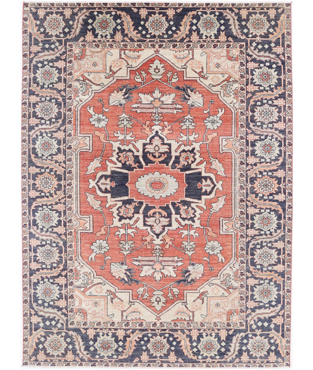 Heriz 7x10 Handmade Double Knotted Washable Wool Rug - Colorful