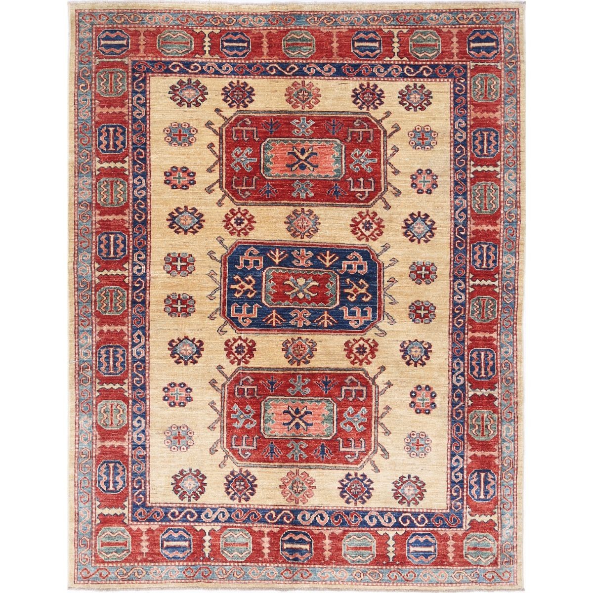 Kazak 5x6 Handmade Double Knotted Washable Wool Rug - Colorful