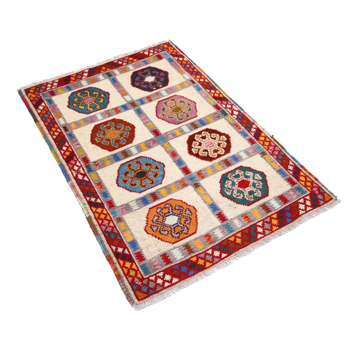 Revival 3x4 Handmade Double Knotted Washable Wool Rug - Colorful