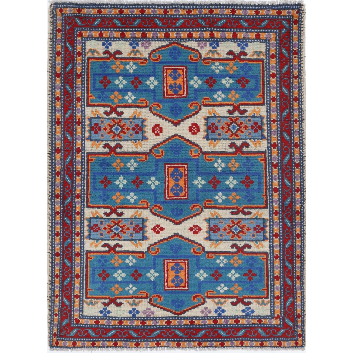 Revival 4x5 Handmade Double Knotted Washable Wool Rug - Colorful