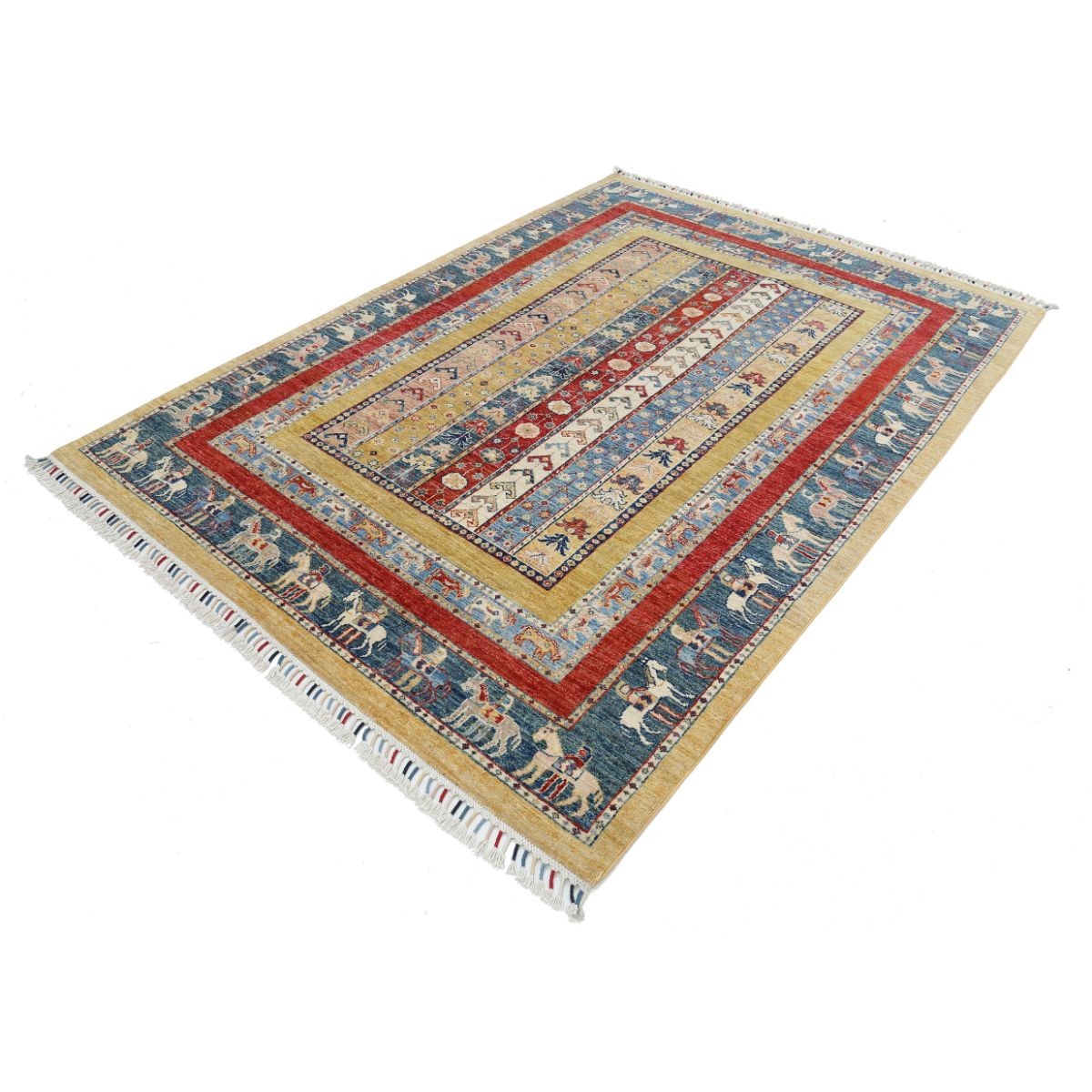 Shaal 6x8 Handmade Double Knotted Washable Wool Rug - Colorful