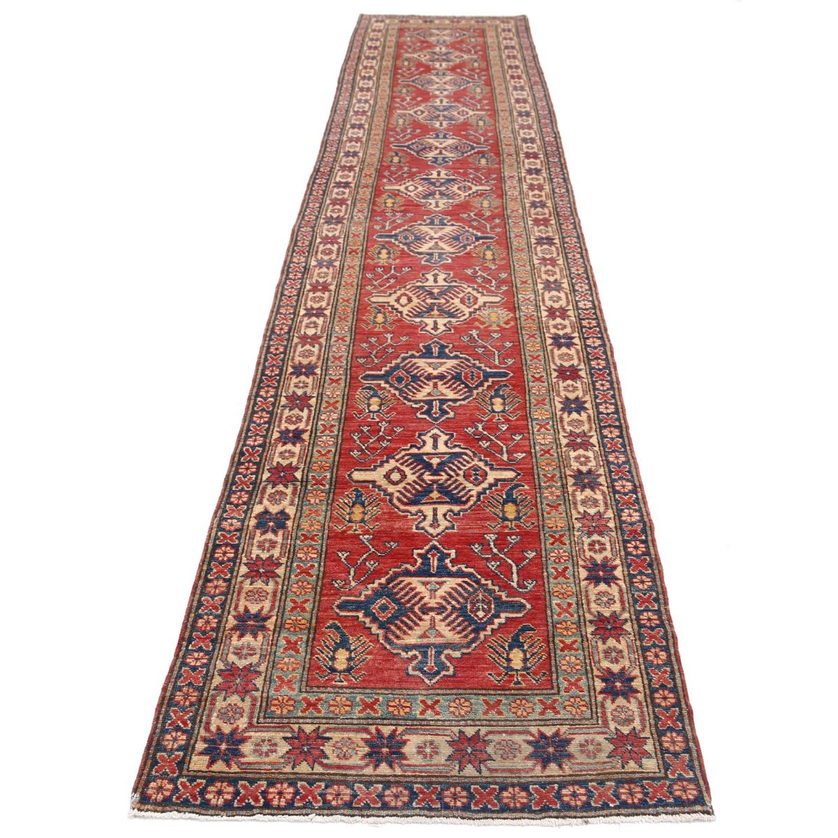 Kazak 3x15 Handmade Double Knotted Washable Wool Runner - Colorful