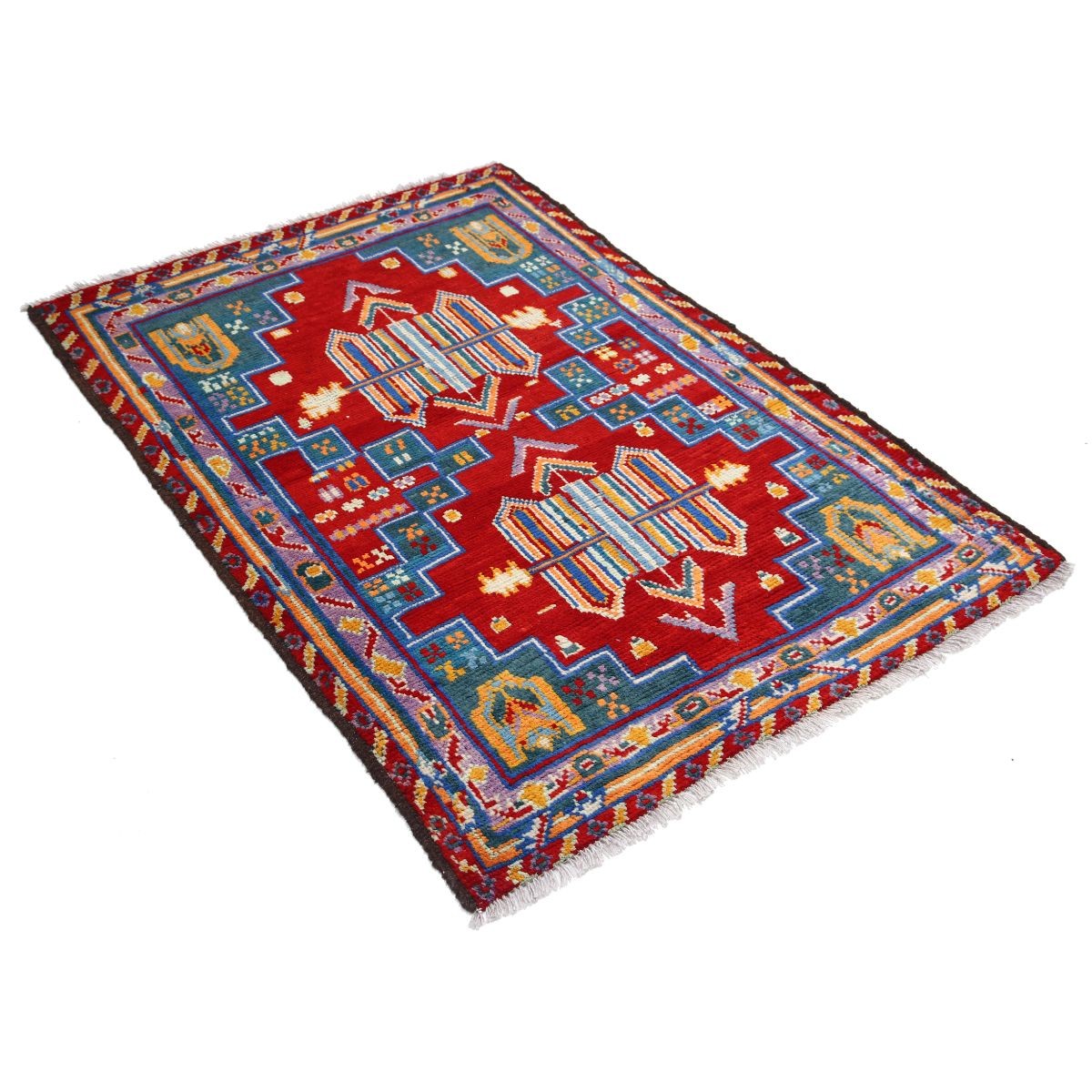 Revival 4x5 Handmade Double Knotted Washable Wool Rug - Colorful