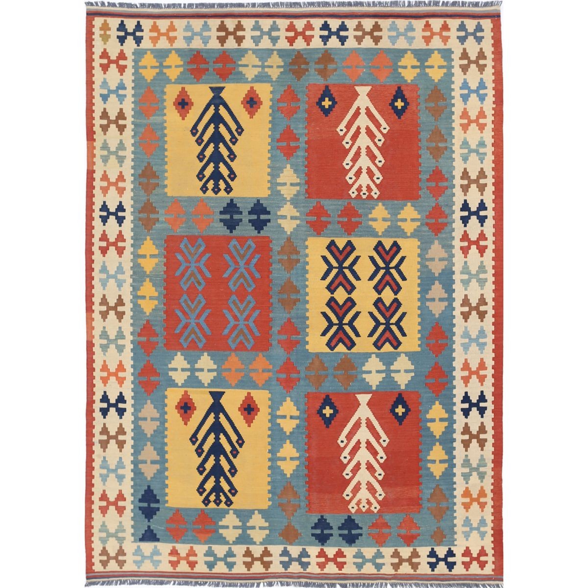 Kafkaas 6x8 Hand Woven Washable Wool Rug - Colorful