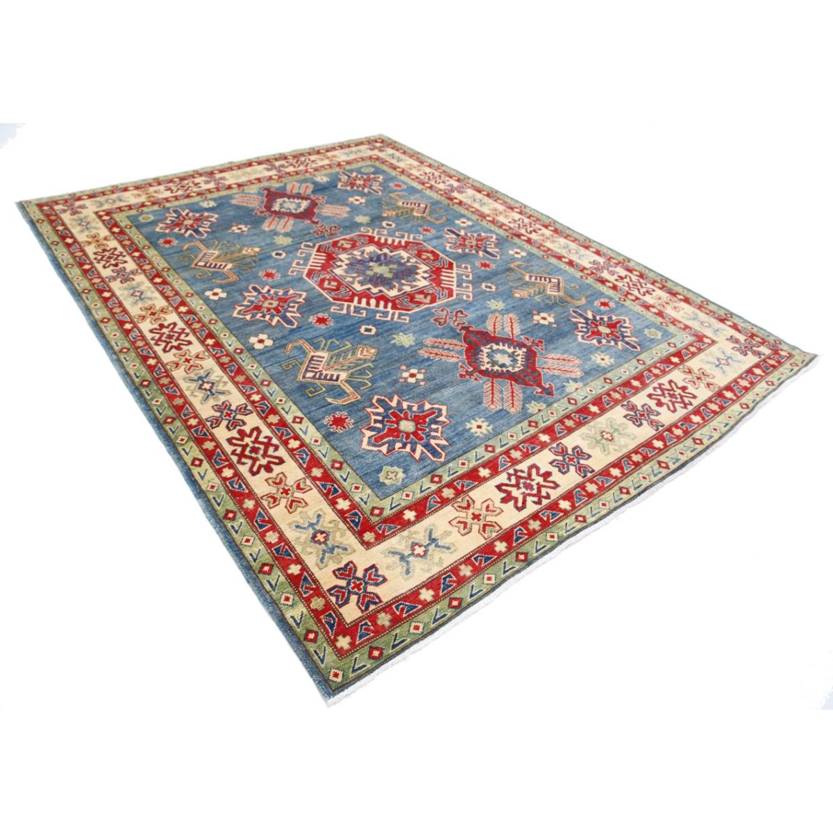 Kazak 8x10 Handmade Double Knotted Washable Wool Rug - Colorful