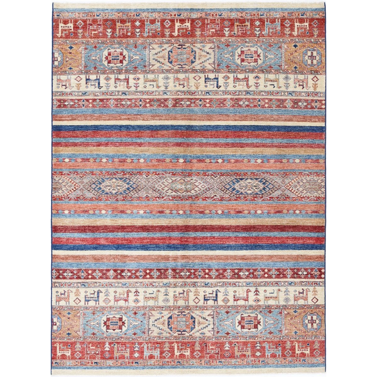 Khurjeen 6x8 Handmade Double Knotted Washable Wool Rug - Colorful