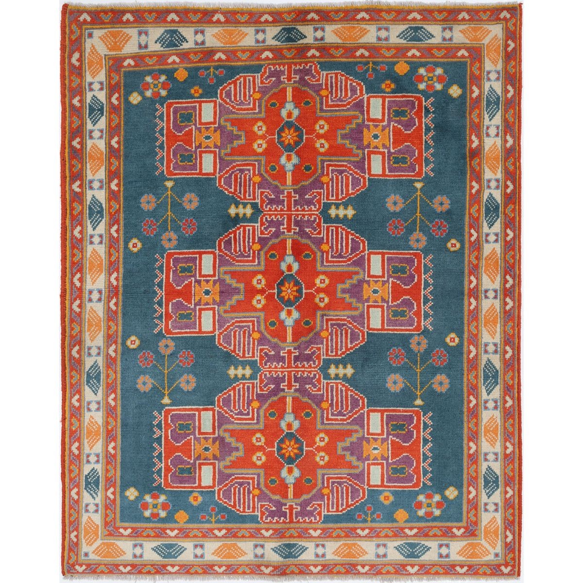 Revival 5x7 Handmade Double Knotted Washable Wool Rug - Colorful