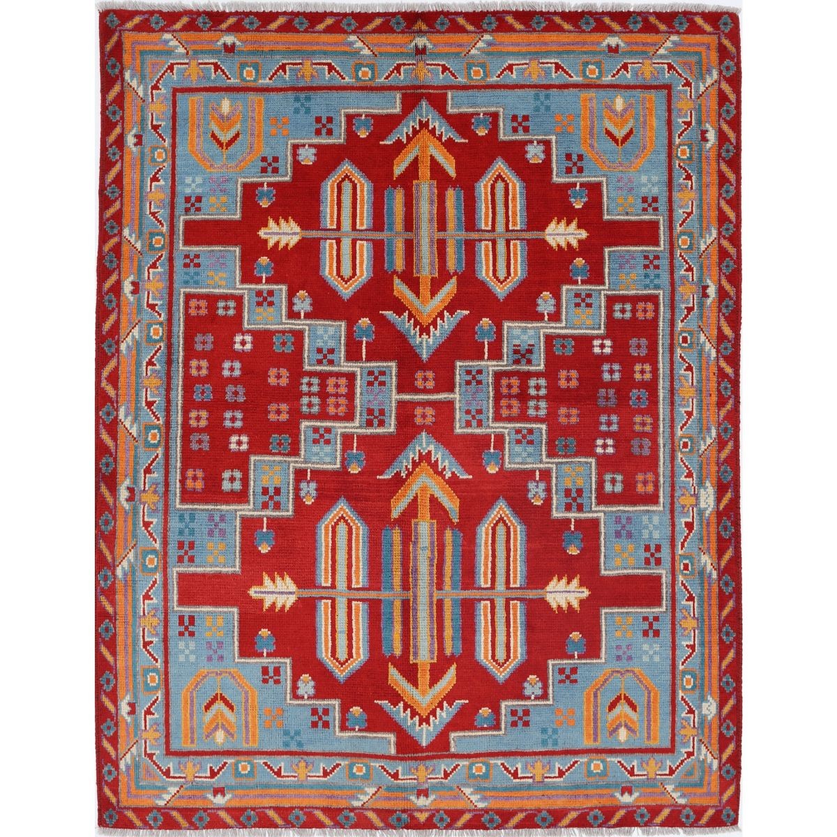 Revival 5x7 Handmade Double Knotted Washable Wool Rug - Colorful