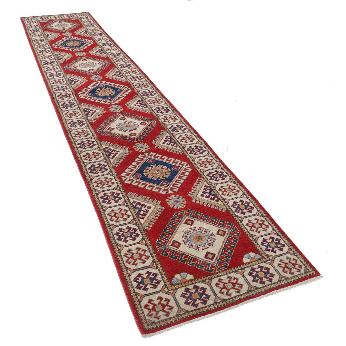 Kazak 3x13 Handmade Double Knotted Washable Wool Runner - Colorful