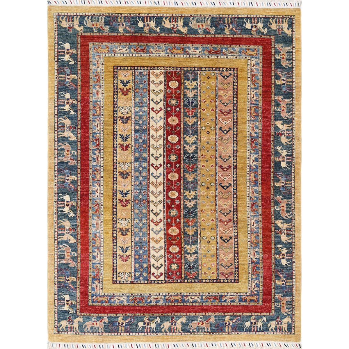Shaal 6x8 Hand-Knotted Washable Wool Rug - Colorful