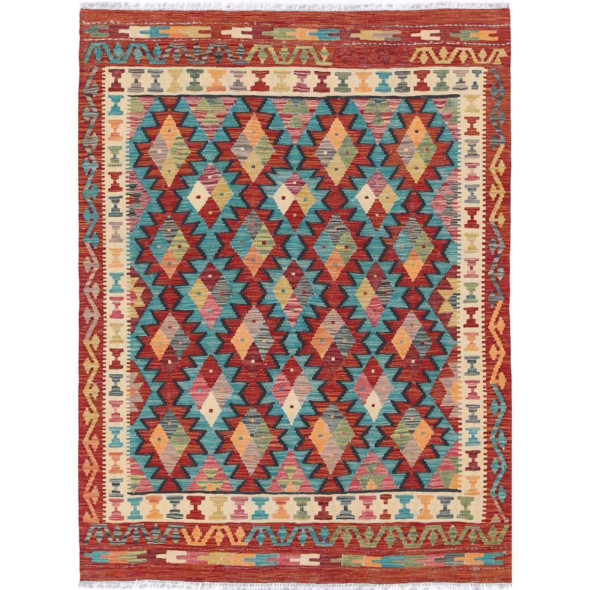 Maimana 5x6 Hand Woven Washable Wool Rug - Colorful