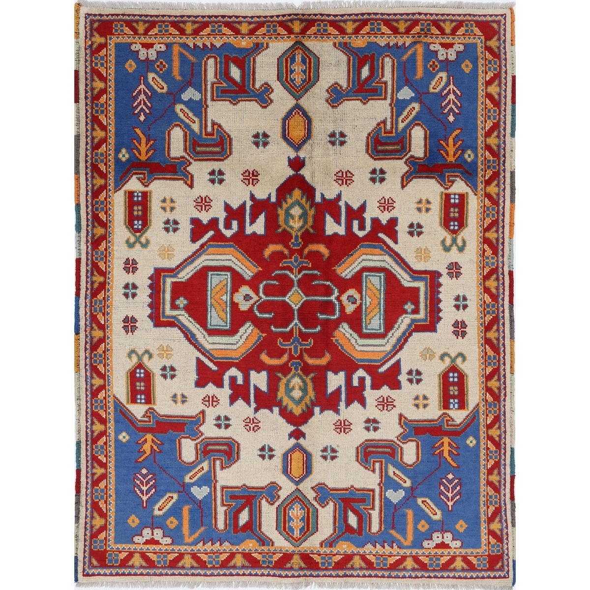 Revival 5x6 Handmade Double Knotted Washable Wool Rug - Colorful