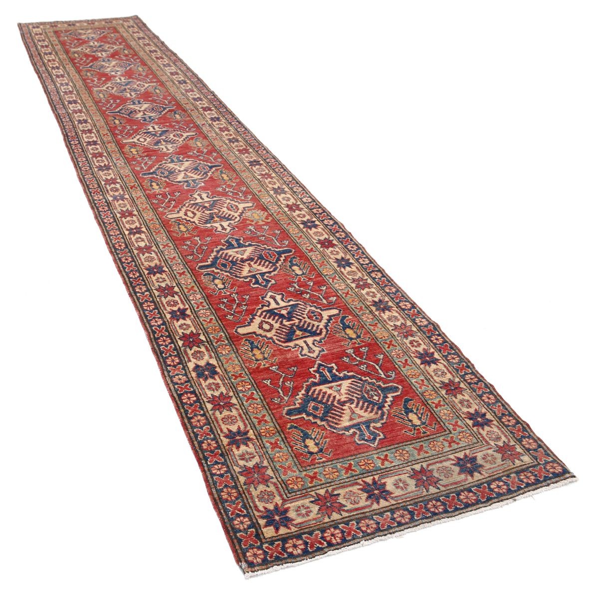 Kazak 3x15 Handmade Double Knotted Washable Wool Runner - Colorful