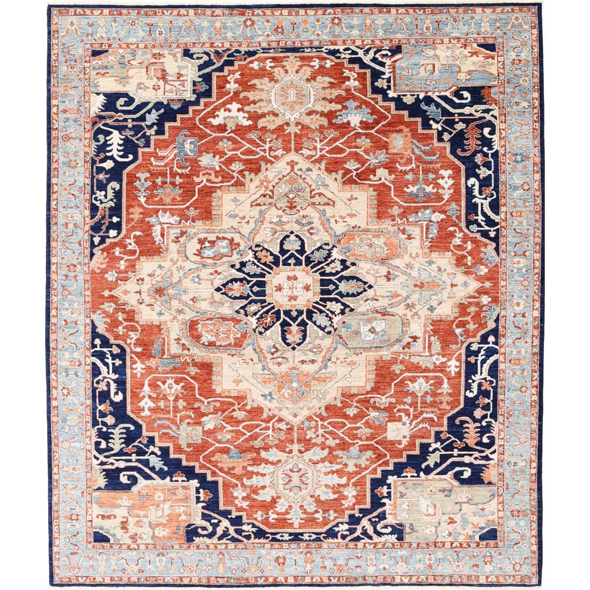 Heriz 8x10 Handmade Double Knotted Washable Wool Rug - Colorful