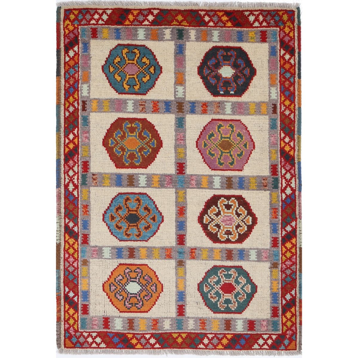 Revival 3x4 Handmade Double Knotted Washable Wool Rug - Colorful