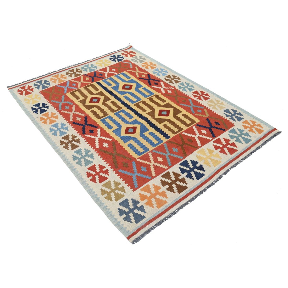 Kafkaas 5x7 Hand Woven Washable Wool Rug - Colorful