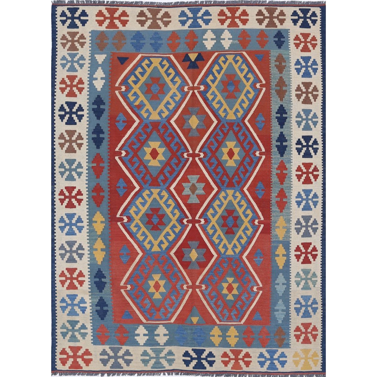 Kafkaas 5x6 Hand Woven Washable Wool Rug - Colorful