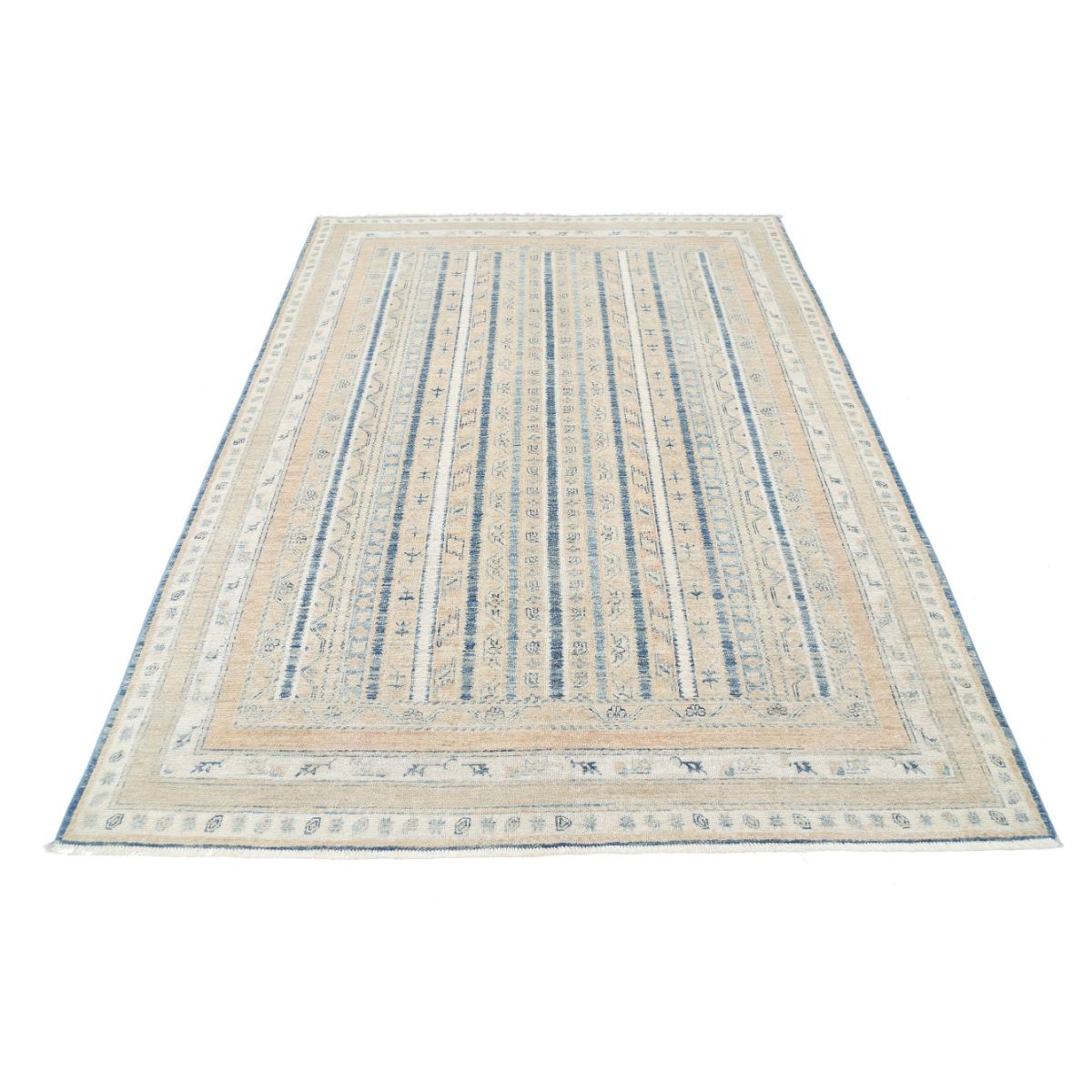 Shaal 6x8 Handmade Double Knotted Washable Wool Rug - Soft Hues