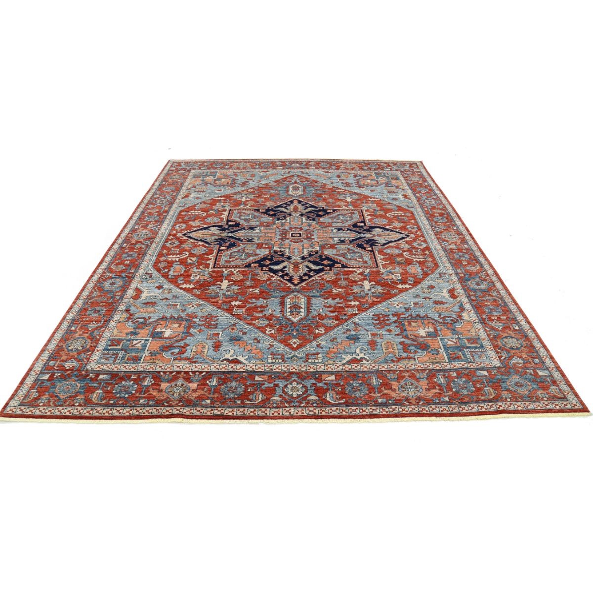 Heriz 8x10 Handmade Double Knotted Washable Wool Rug - Colorful