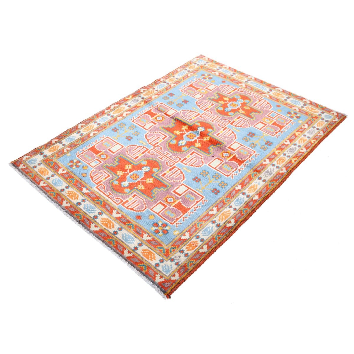 Revival 4x5 Handmade Double Knotted Washable Wool Rug - Colorful
