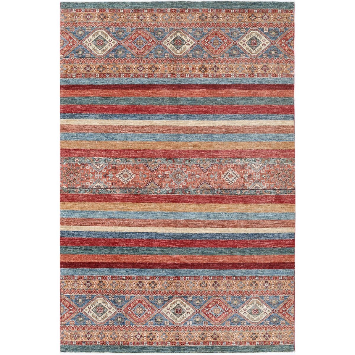 Khurjeen 7x10 Hand-Knotted Washable Wool Rug - Colorful
