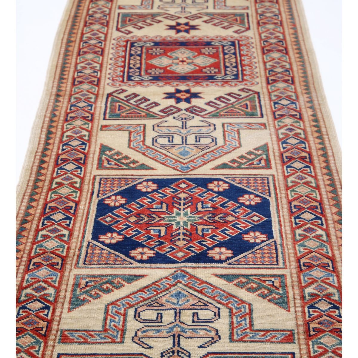 Kazak 3x14 Handmade Double Knotted Washable Wool Runner - Colorful
