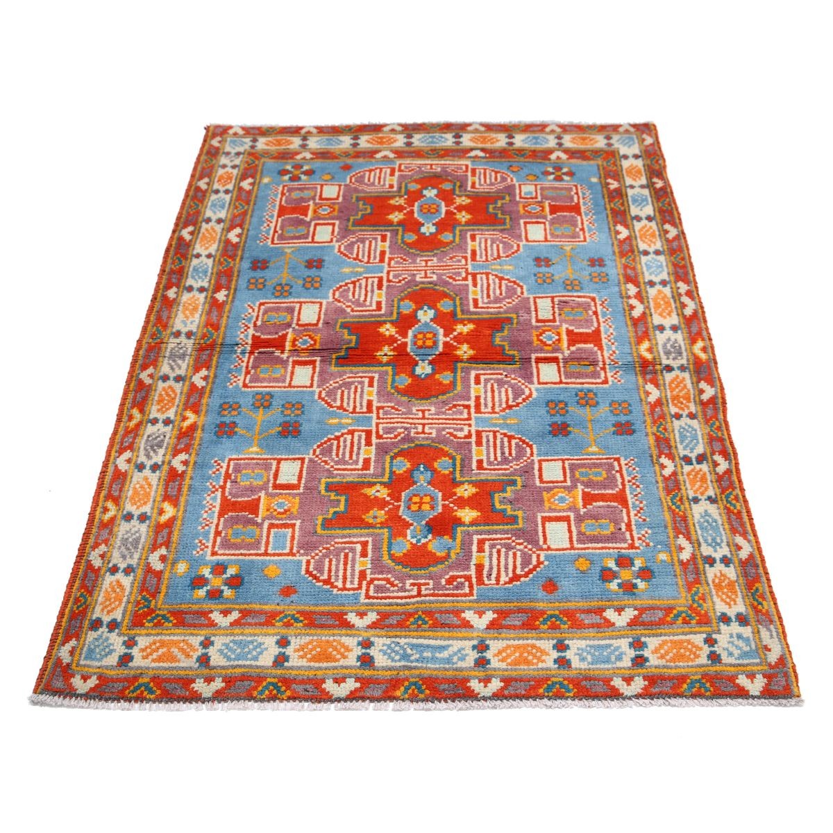 Revival 4x5 Handmade Double Knotted Washable Wool Rug - Colorful