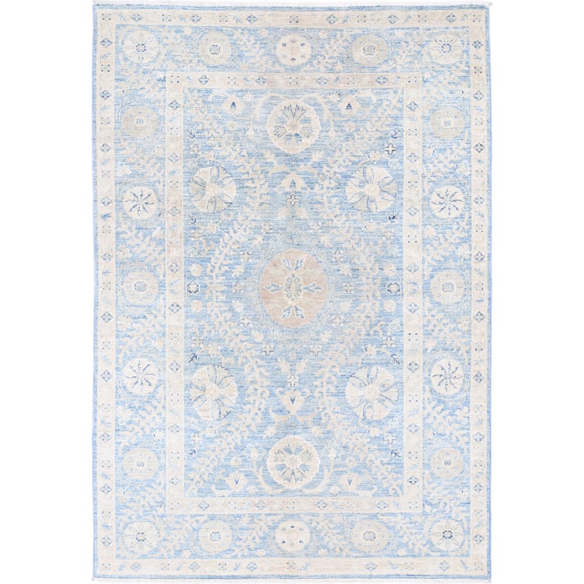 Suzani 4x6 Handmade Double Knotted Washable Wool Rug - Soft Hues