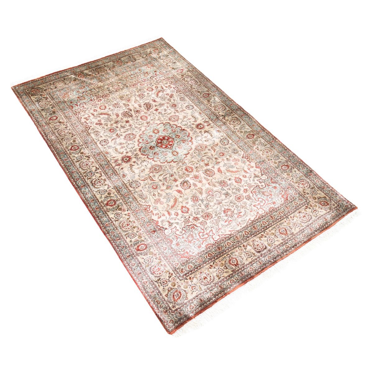 Qum 3x5 Handmade Double Knotted Washable Silk Rug - Colorful
