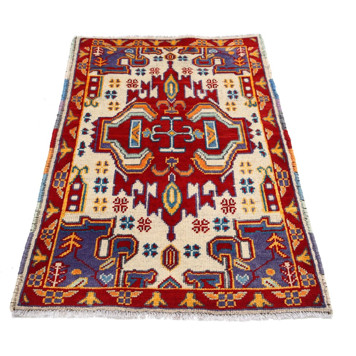 Revival 3x4 Handmade Double Knotted Washable Wool Rug - Colorful