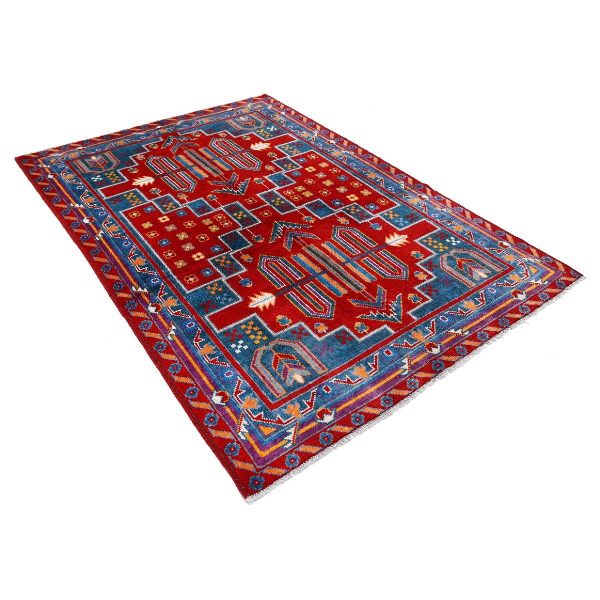 Revival 6x8 Handmade Double Knotted Washable Wool Rug - Colorful