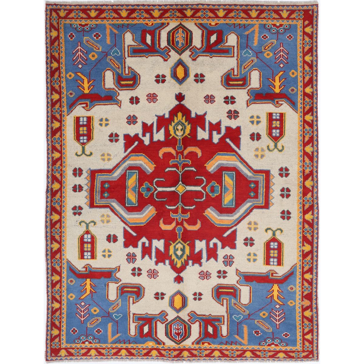 Revival 6x8 Handmade Double Knotted Washable Wool Rug - Colorful