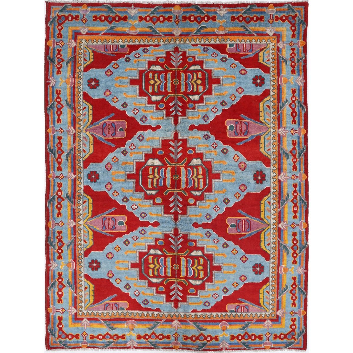 Revival 6x8 Handmade Double Knotted Washable Wool Rug - Colorful