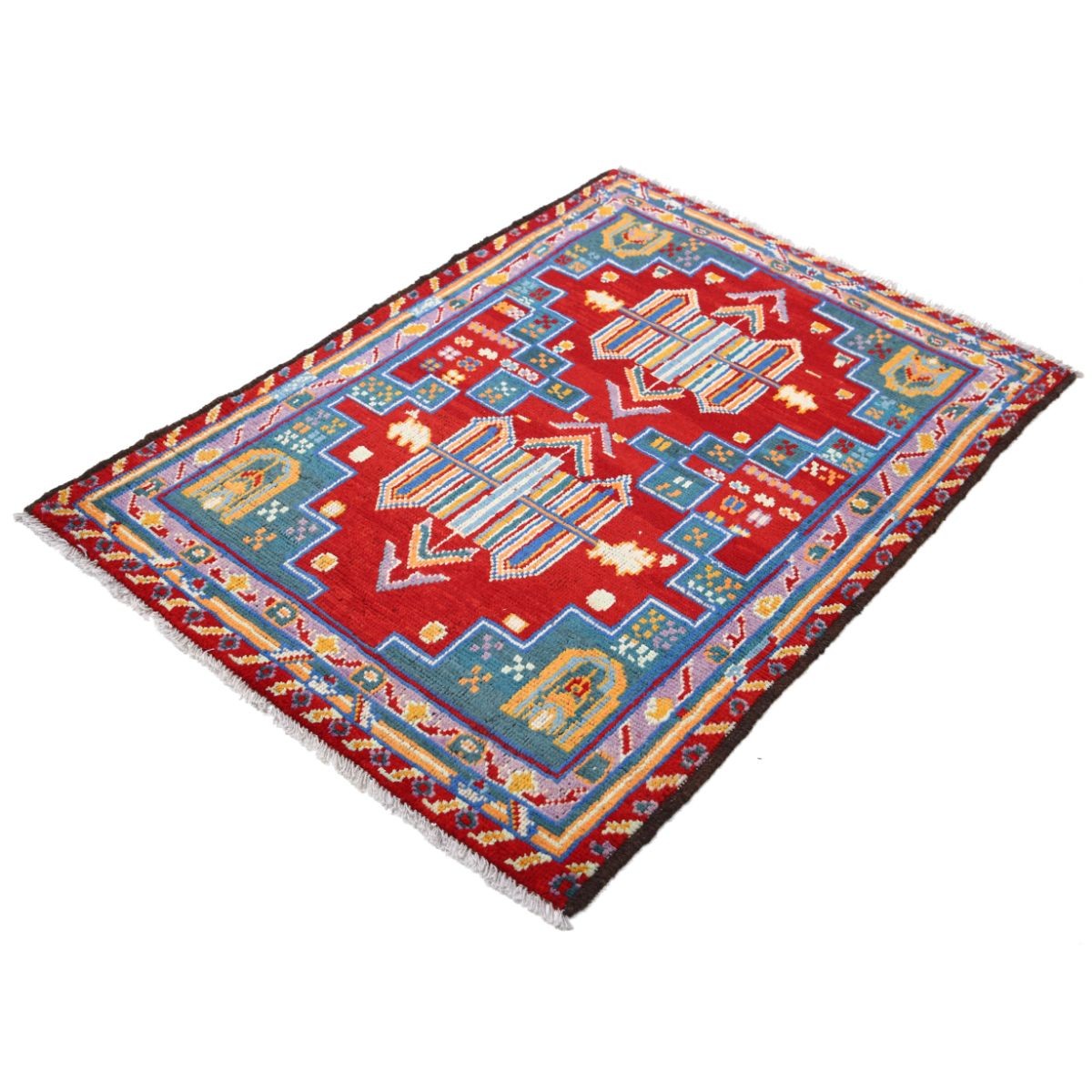 Revival 4x5 Handmade Double Knotted Washable Wool Rug - Colorful