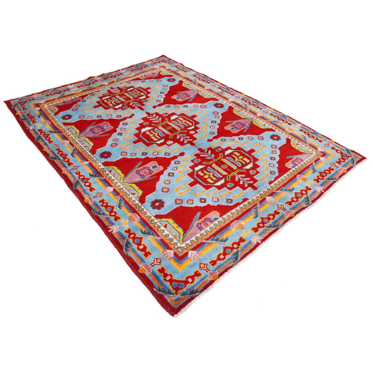 Revival 6x8 Handmade Double Knotted Washable Wool Rug - Colorful