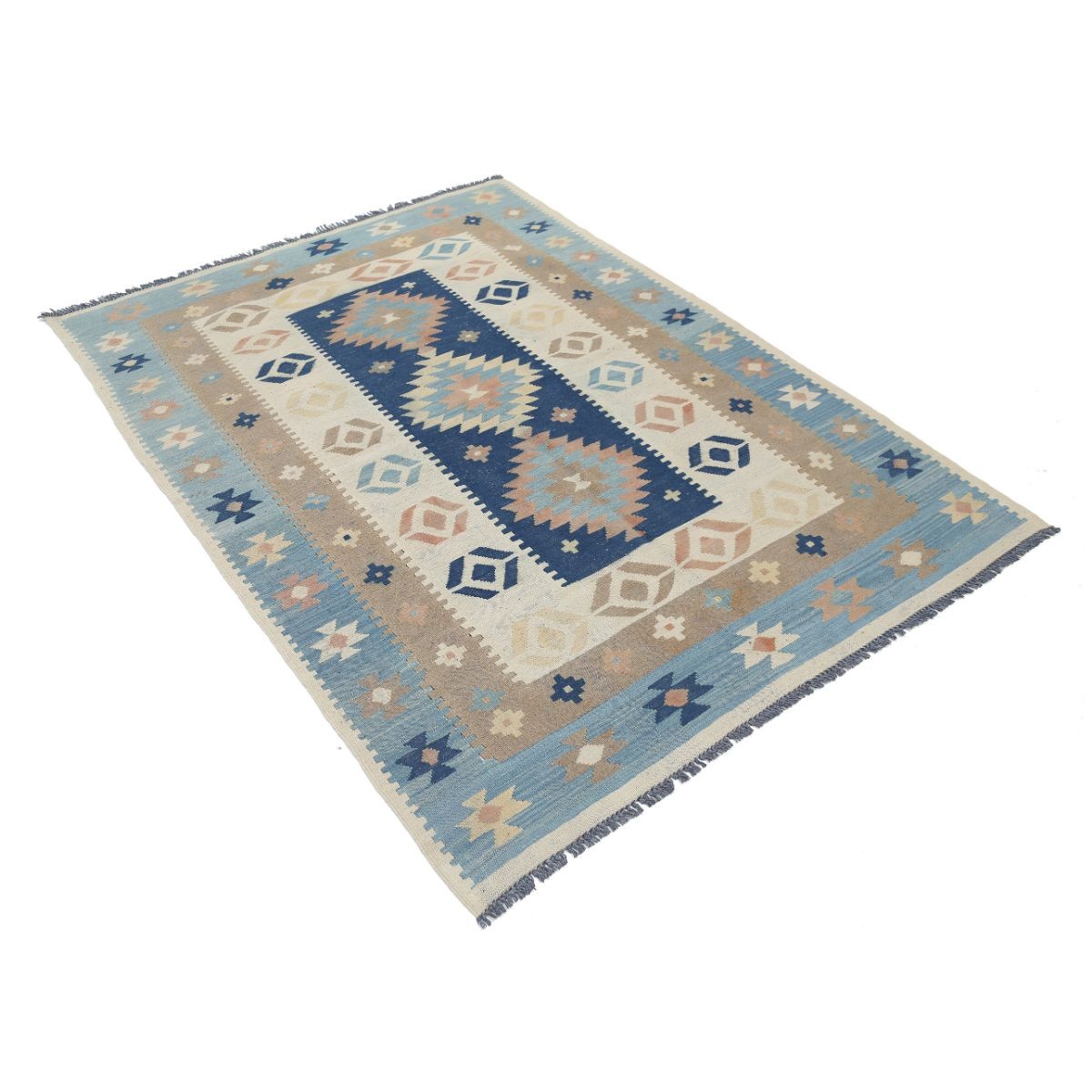 Kafkaas 5x6 Hand Woven Washable Wool Rug - Soft Hues