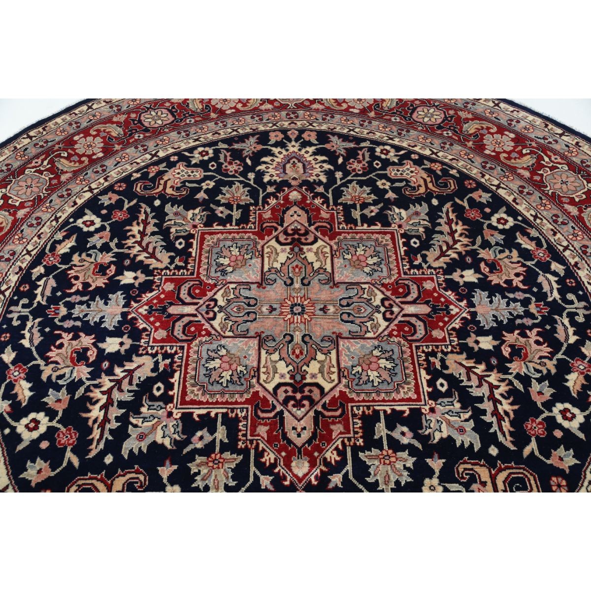 Agra 8x8 Handmade Double Knotted Washable Wool Round Rug - Colorful