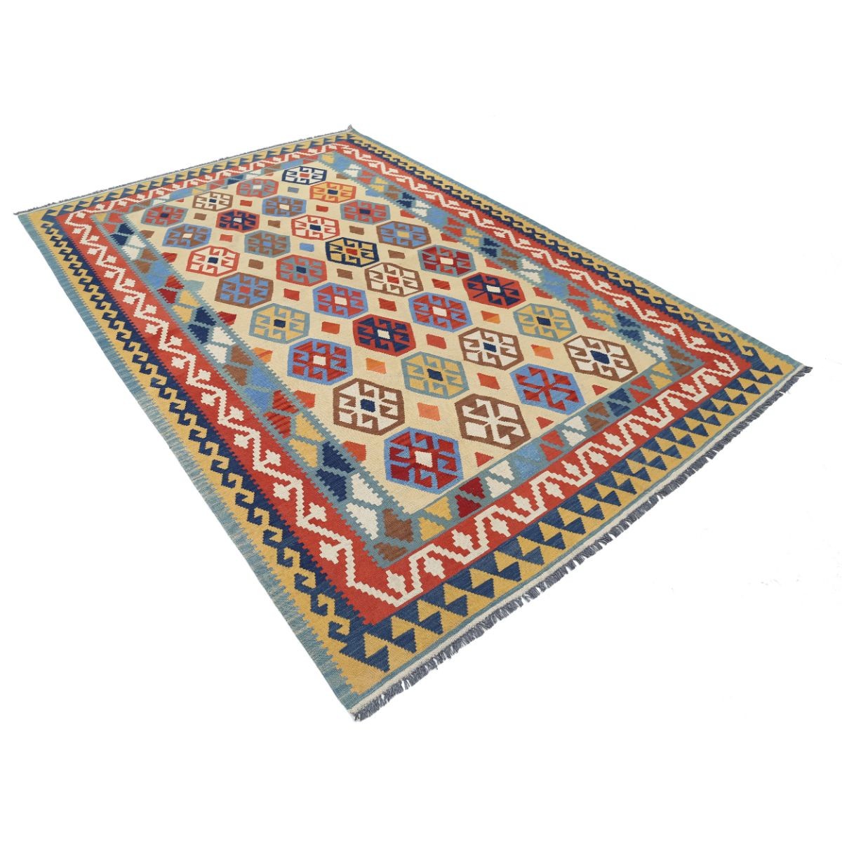 Kafkaas 7x10 Hand Woven Washable Wool Rug - Colorful
