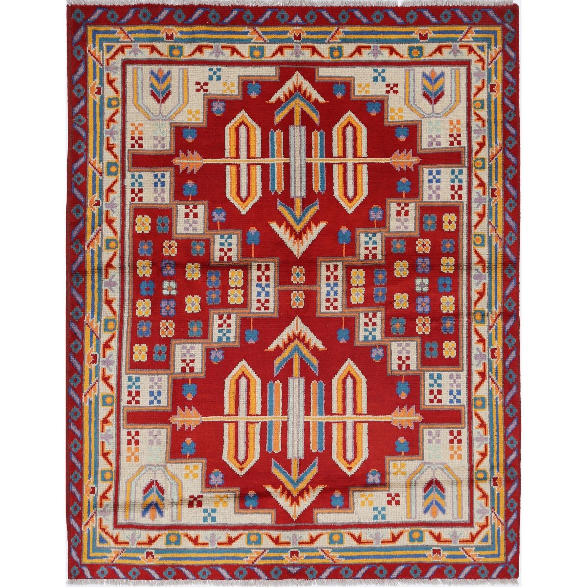 Revival 5x6 Handmade Double Knotted Washable Wool Rug - Colorful
