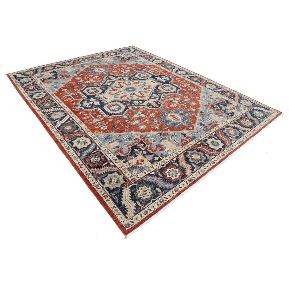 Heriz 8x10 Handmade Double Knotted Washable Wool Rug - Colorful