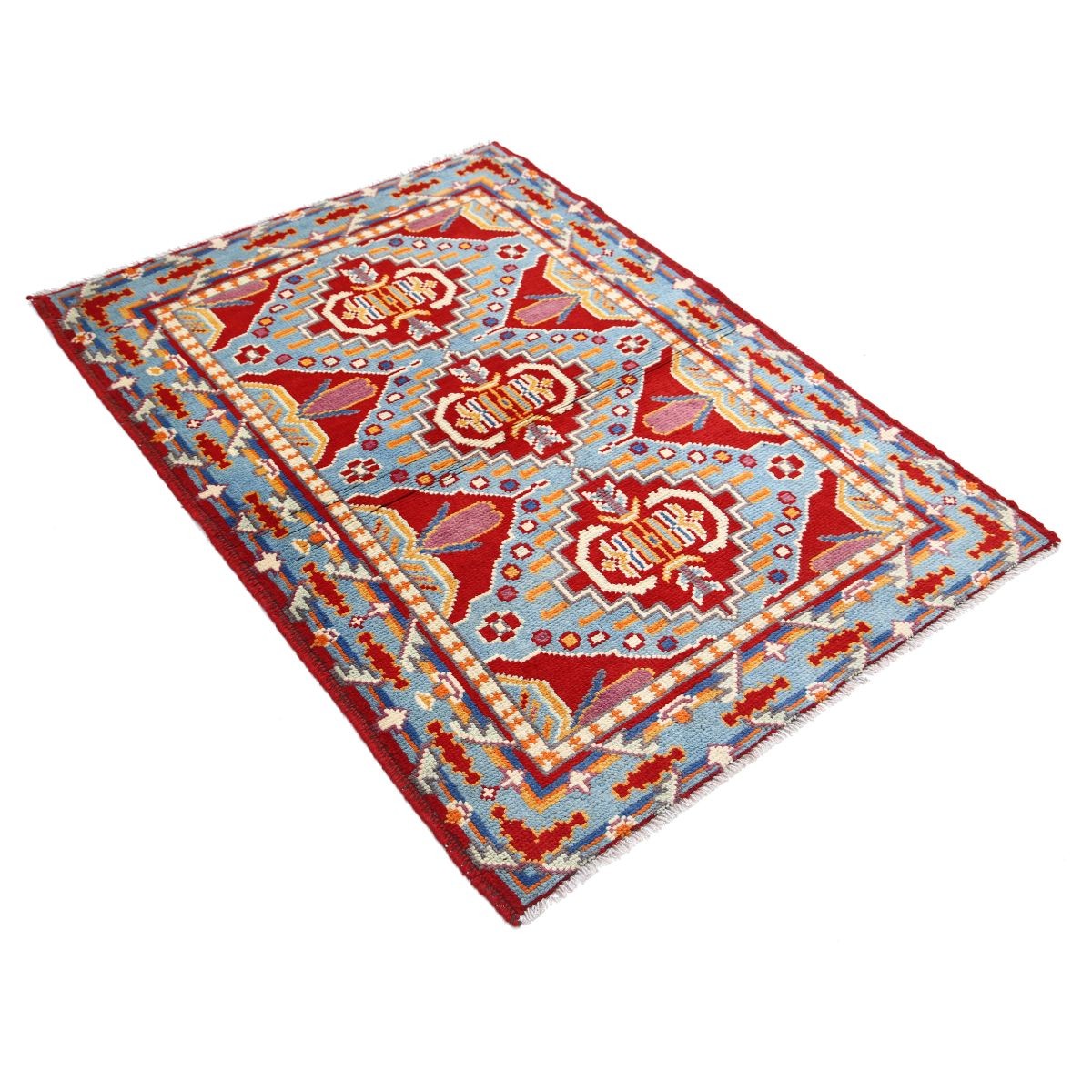 Revival 4x5 Handmade Double Knotted Washable Wool Rug - Colorful