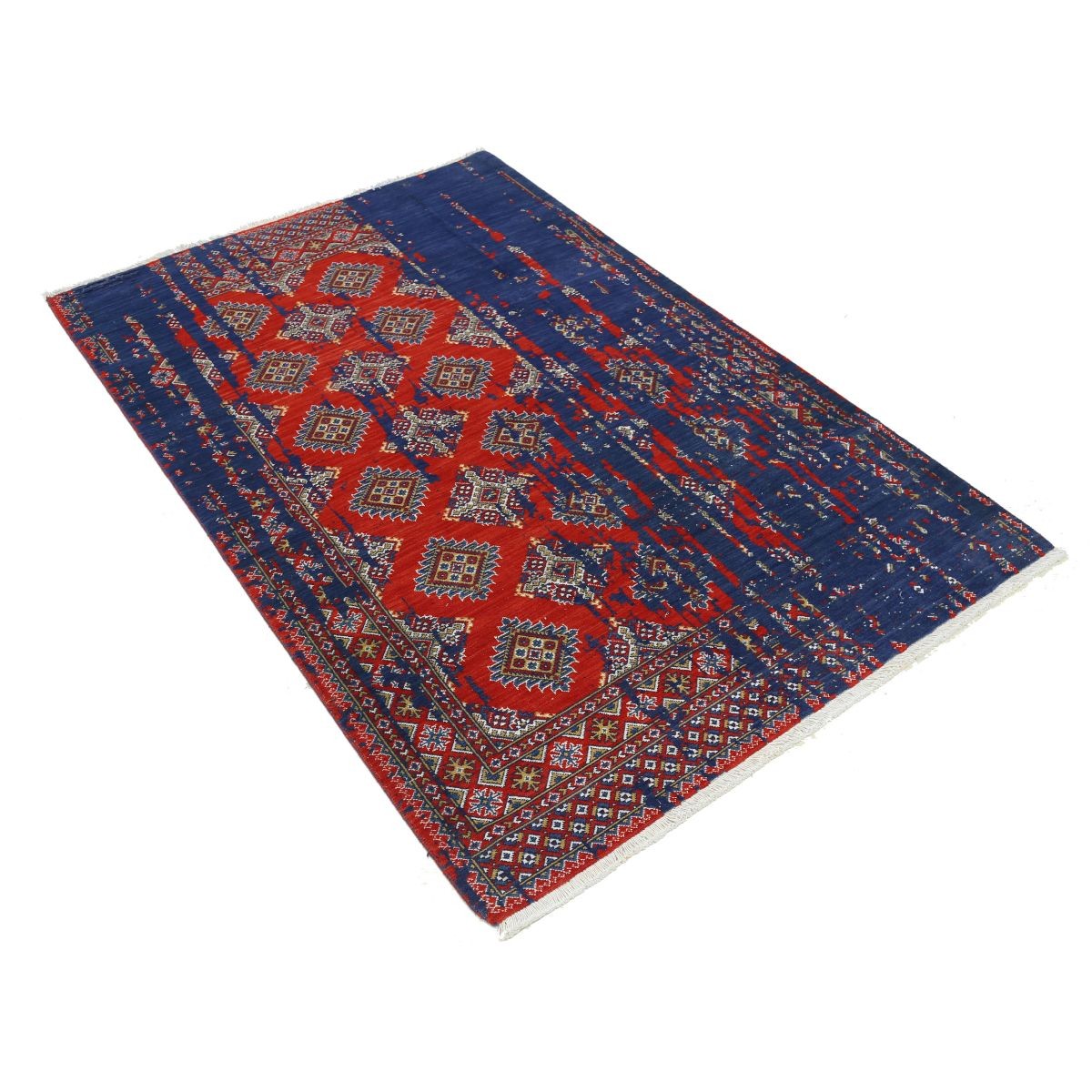 Ajrak 4x6 Machine-Made Washable Wool Rug - Colorful