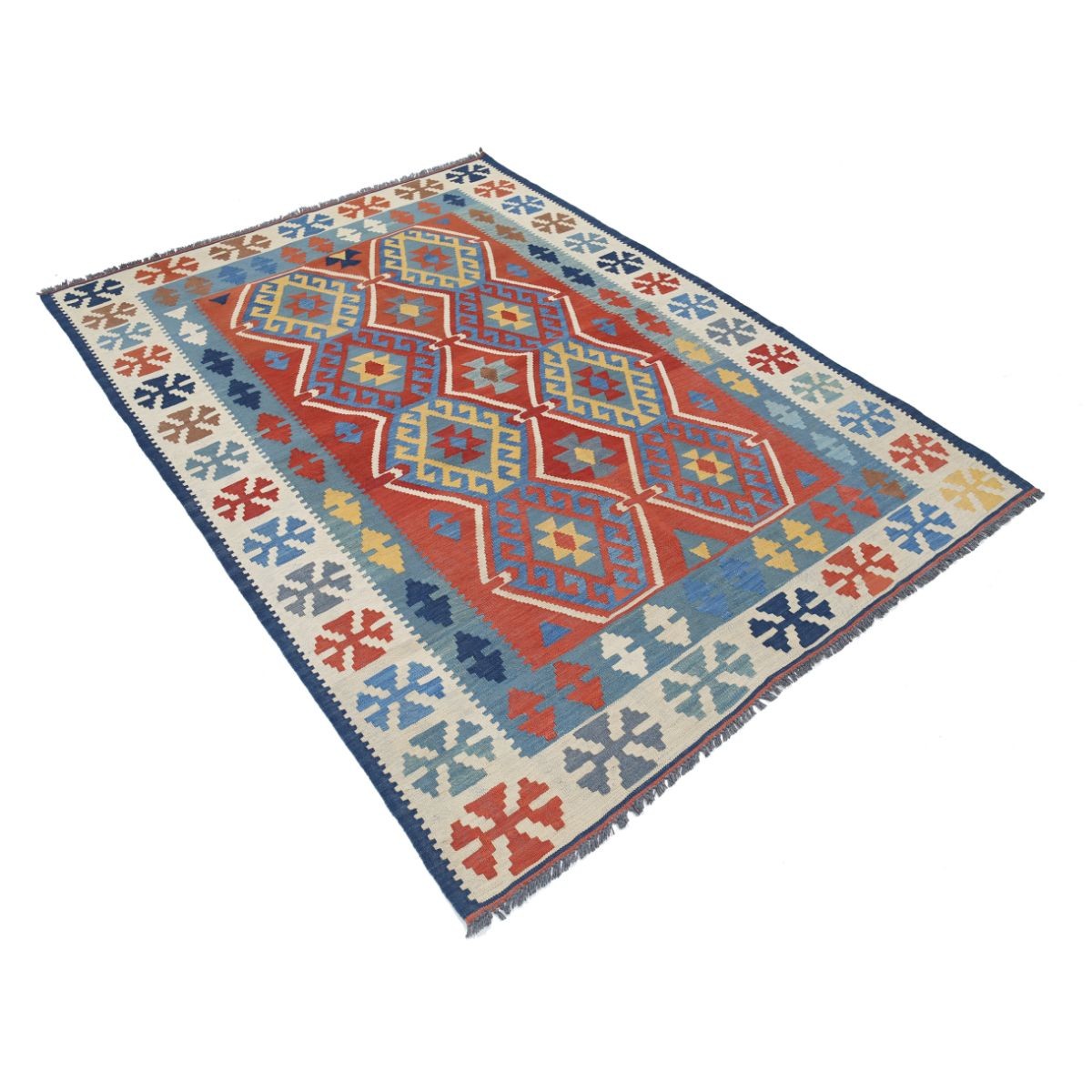 Kafkaas 5x6 Hand Woven Washable Wool Rug - Colorful