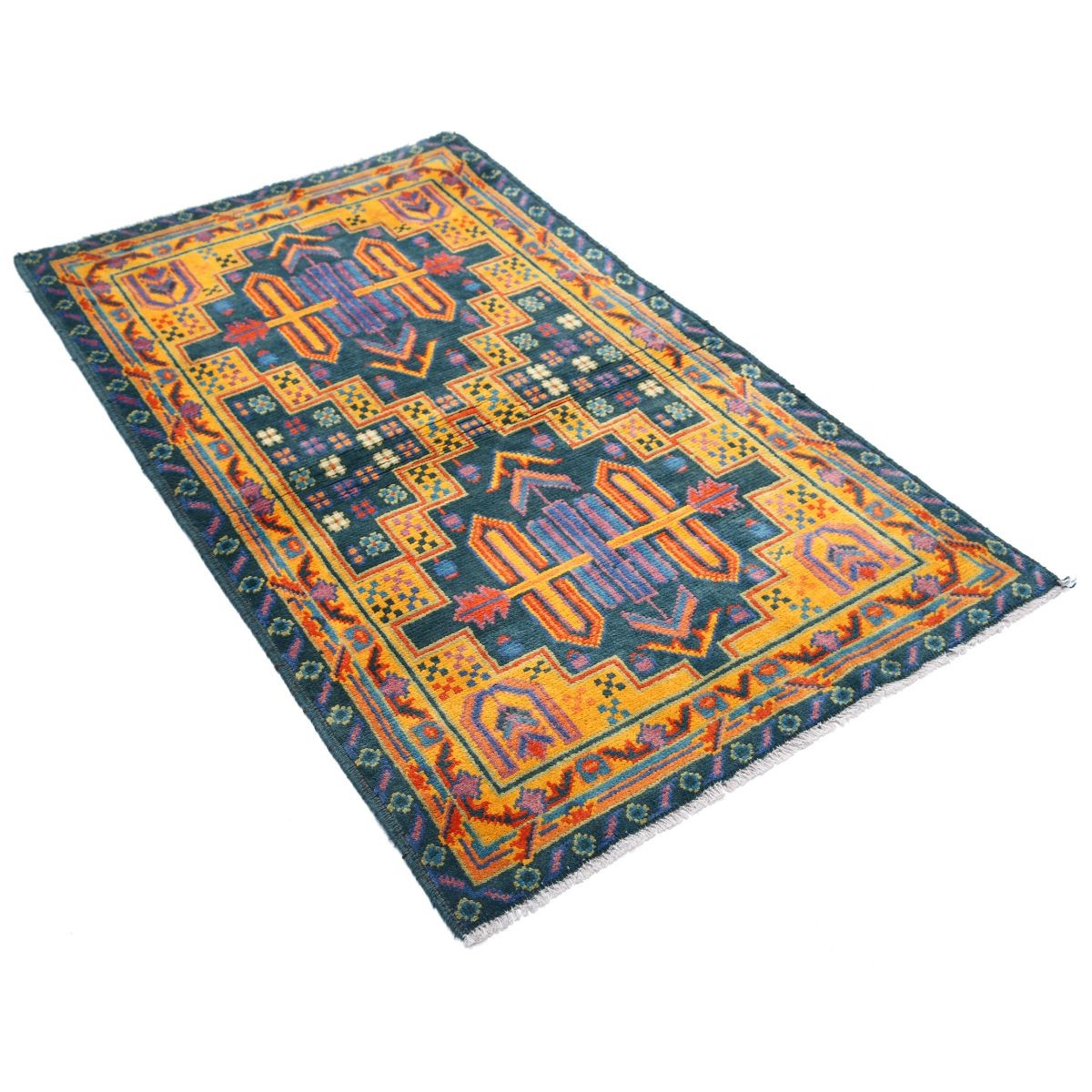Revival 3x6 Handmade Double Knotted Washable Wool Rug - Colorful