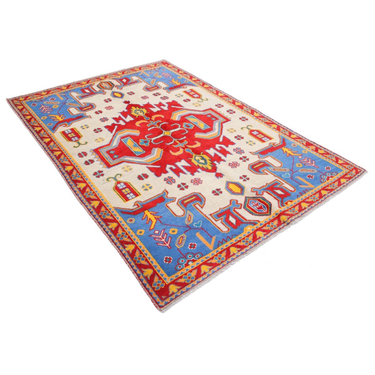 Revival 6x8 Handmade Double Knotted Washable Wool Rug - Colorful