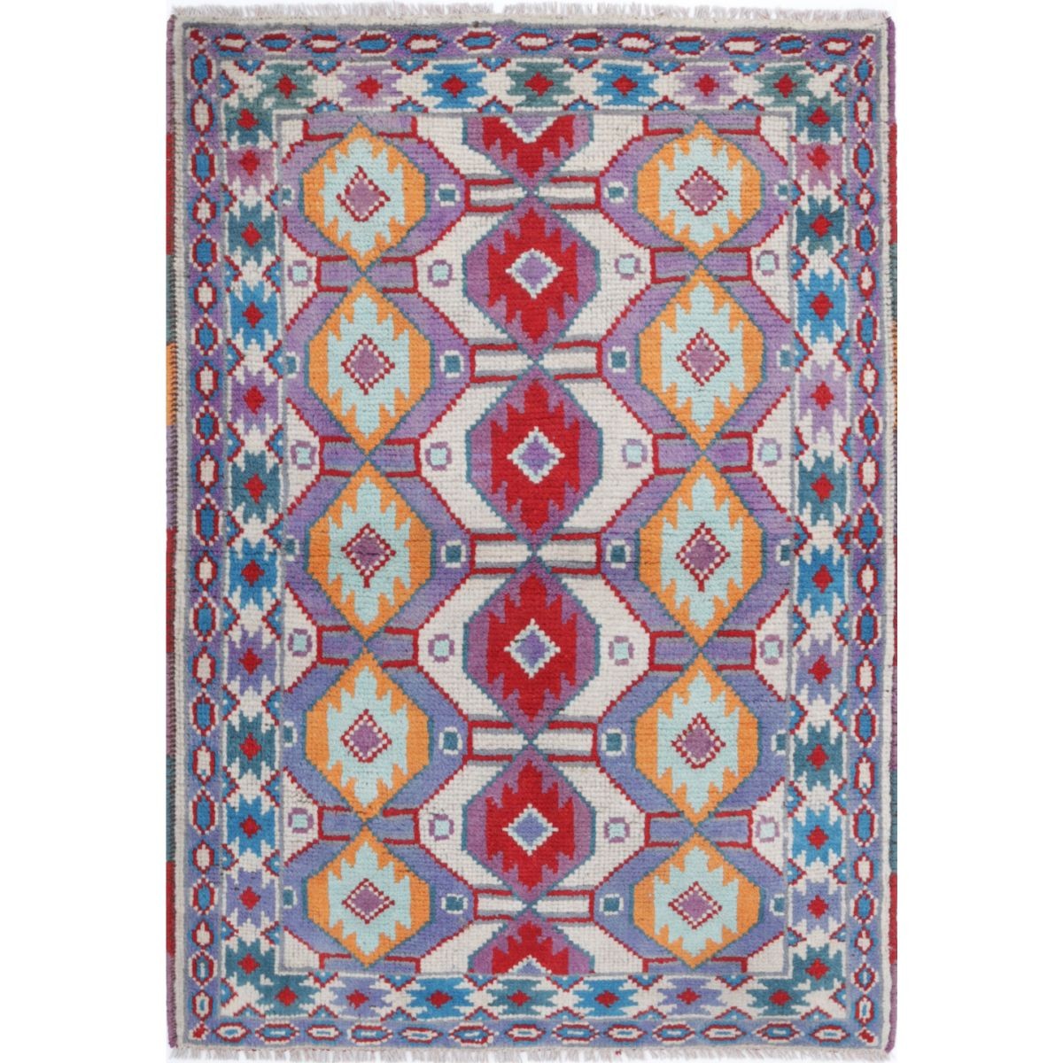 Revival 3x4 Handmade Double Knotted Washable Wool Rug - Colorful