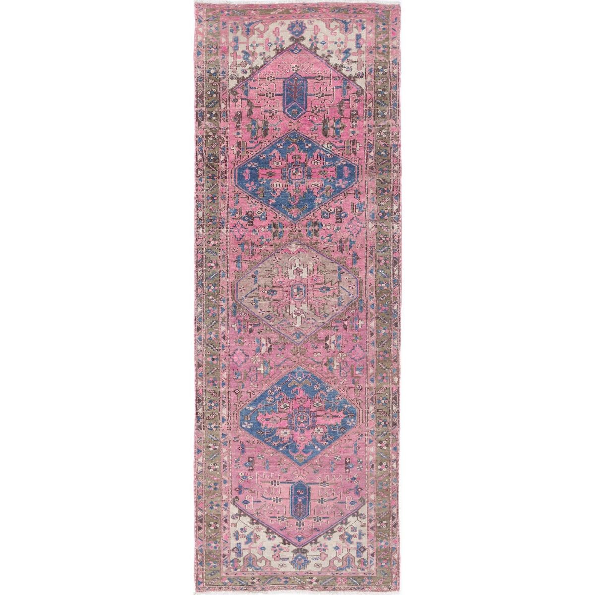 Vintage 4x11 Handmade Double Knotted Washable Wool Runner - Soft Hues