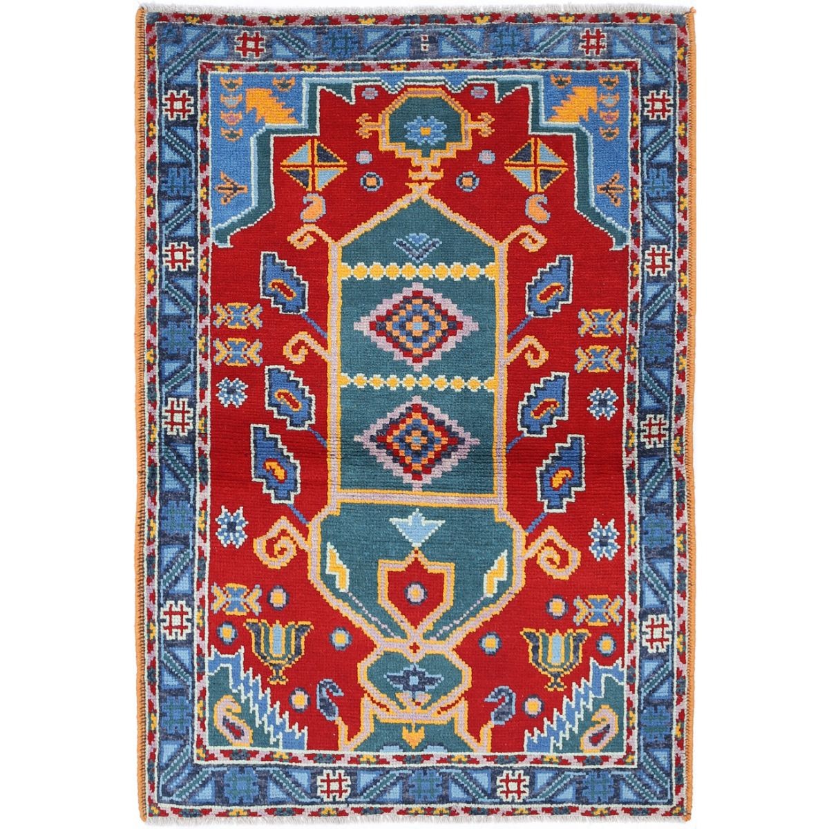 Revival 4x5 Handmade Double Knotted Washable Wool Rug - Colorful